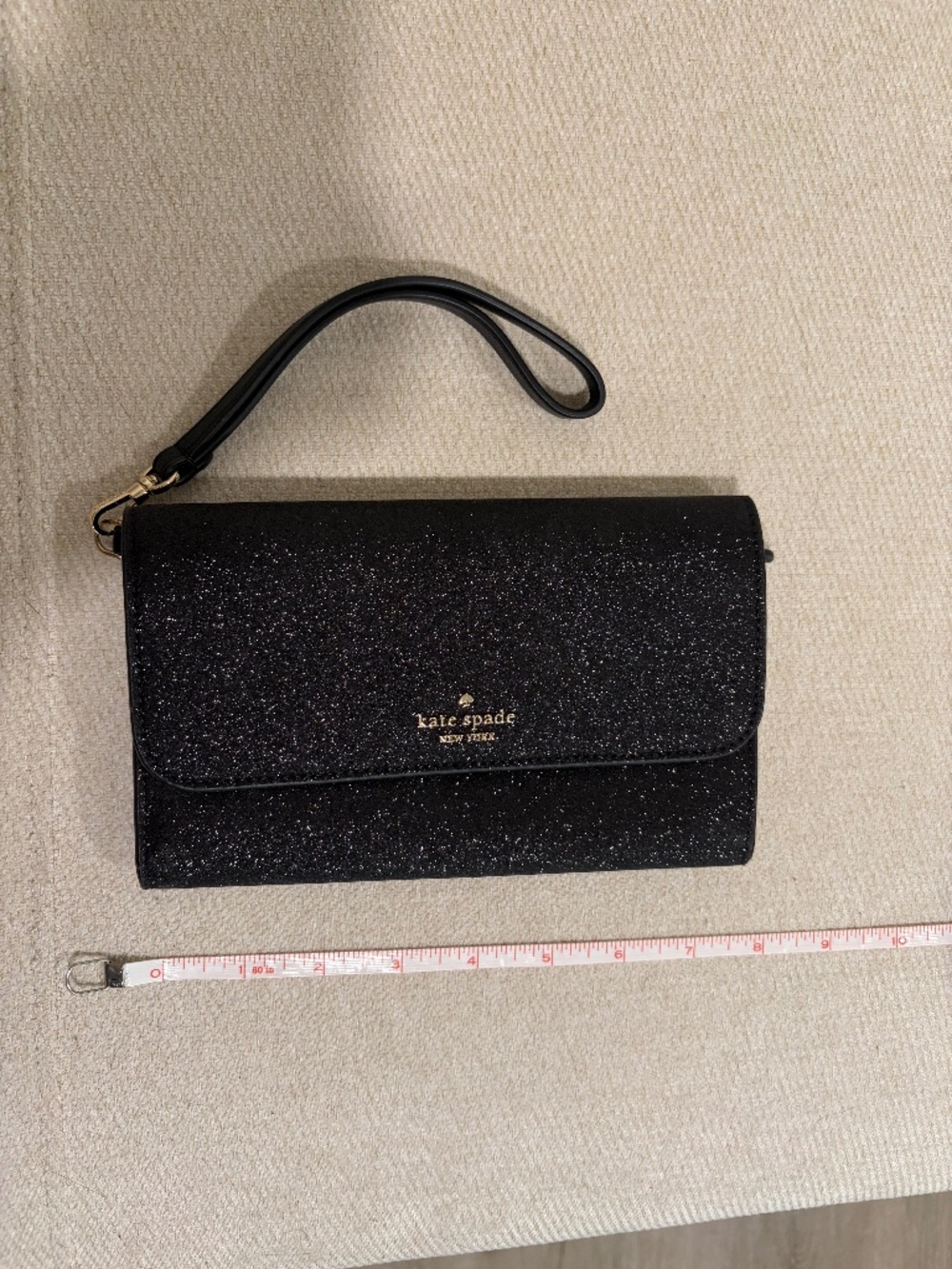 Kate Spade New York Black Glitter Wristlet Wallet Snap Flap Clutch Bag